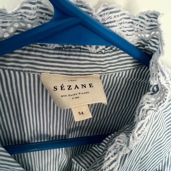 SEZANE Chlo Shirt in Stripes Ecru/Blue 34 XS - Picture 10 of 12